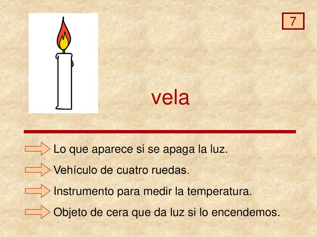 vela 7 Lo que aparece si se apaga la luz. Vehículo de cuatro ruedas.