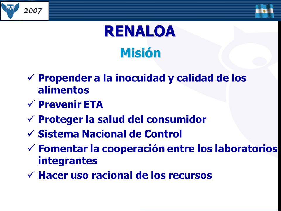 RENALOA Misión Propender a la inocuidad y calidad de los alimentos