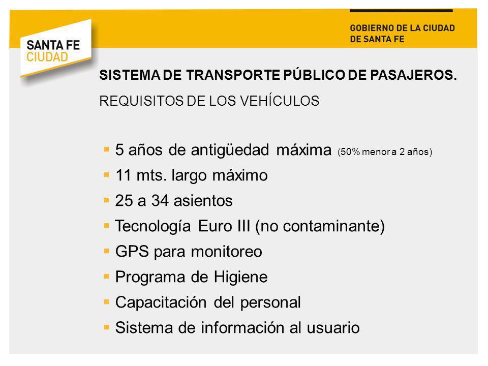 5 años de antigüedad máxima (50% menor a 2 años) 11 mts. largo máximo