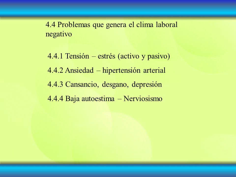 4.4 Problemas que genera el clima laboral negativo