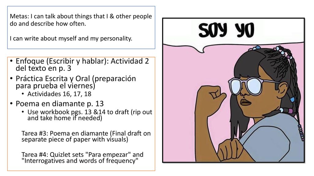 Enfoque (Escribir y hablar): Actividad 2 del texto en p. 3
