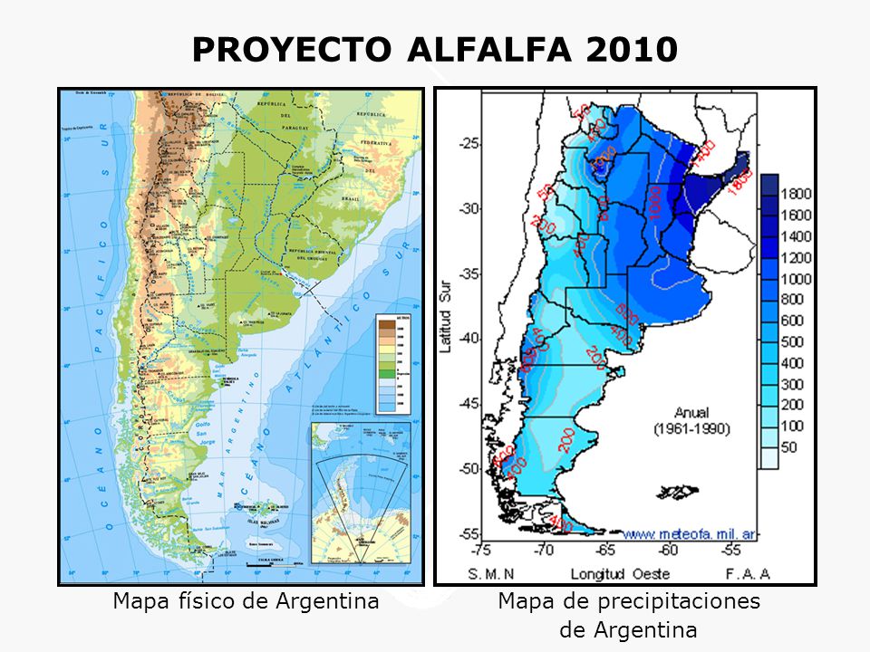 PROYECTO ALFALFA 2010 Mapa físico de Argentina Mapa de precipitaciones