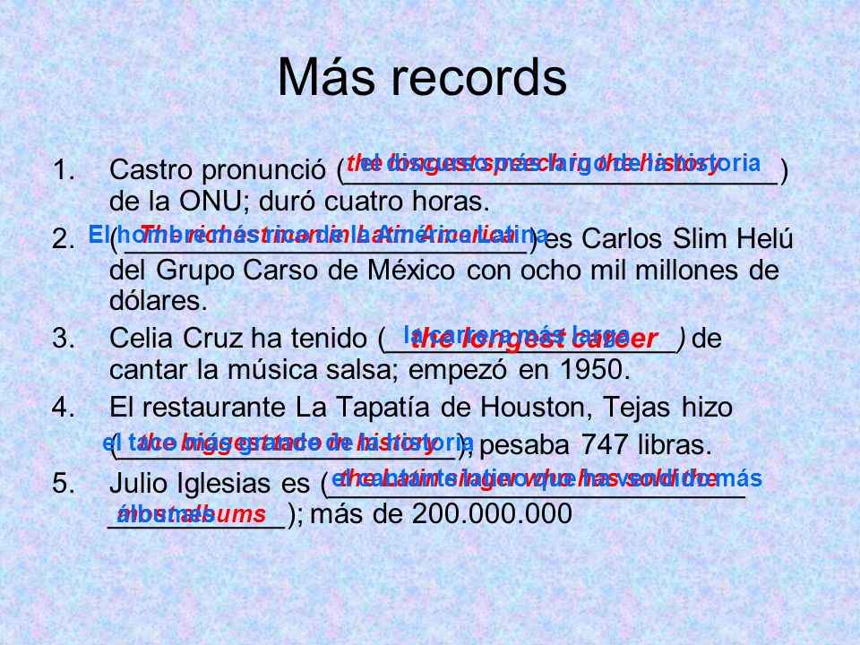 Más records the longest speech in the history. el discurso más largo de la historia.