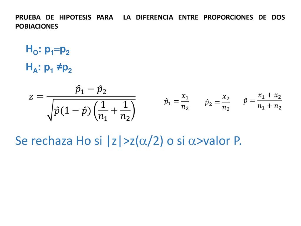 Se rechaza Ho si |z|>z(/2) o si >valor P.