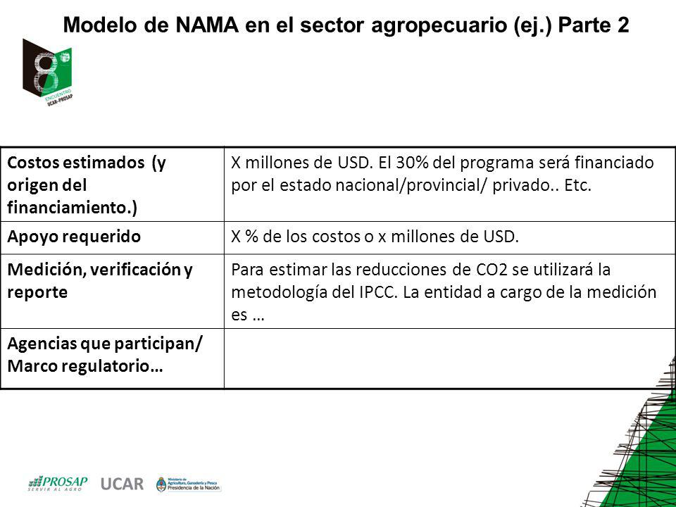 Modelo de NAMA en el sector agropecuario (ej.) Parte 2