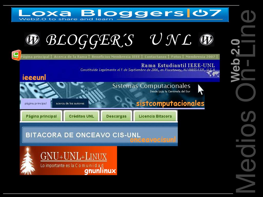 Medios On-Line BLOGGER´S U N L Web 2.0 ieeeunl sistcomputacionales