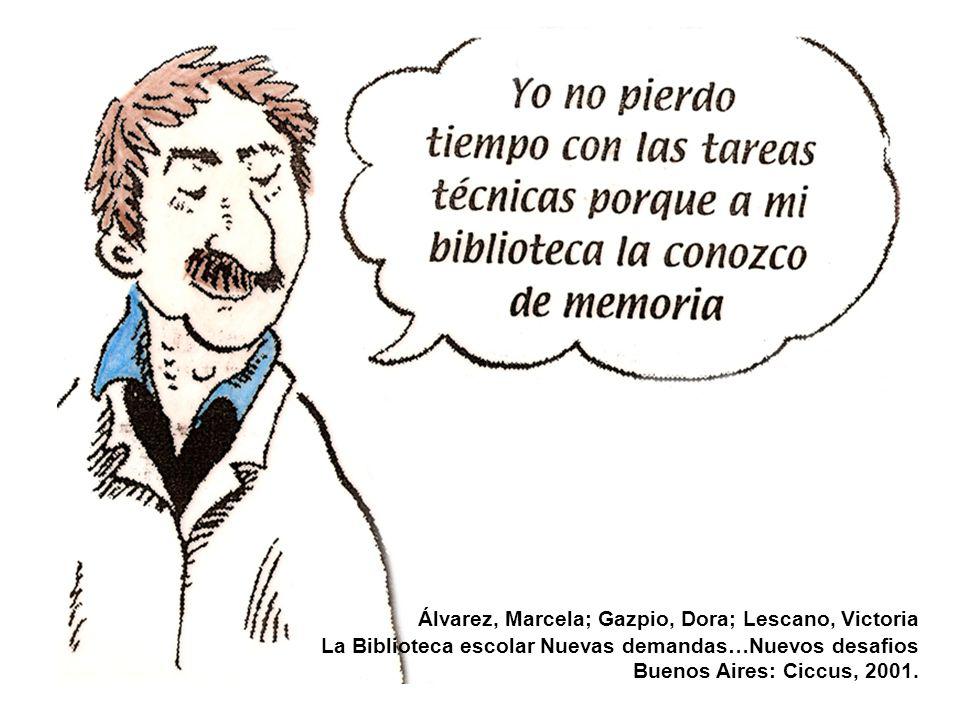 Álvarez, Marcela; Gazpio, Dora; Lescano, Victoria La Biblioteca escolar Nuevas demandas…Nuevos desafios Buenos Aires: Ciccus, 2001.