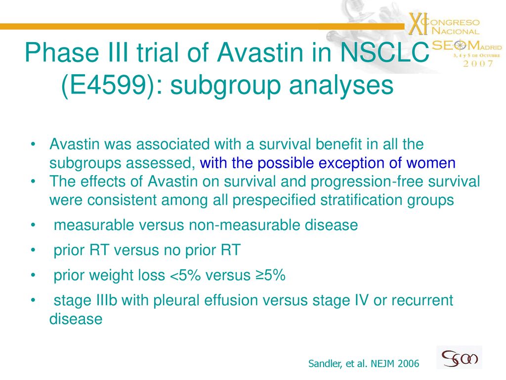 Phase III trial of Avastin in NSCLC (E4599): subgroup analyses