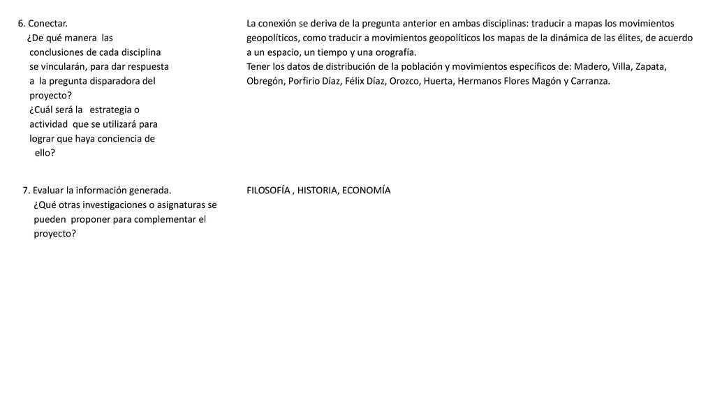 6. Conectar. ¿De qué manera las. conclusiones de cada disciplina. se vincularán, para dar respuesta.