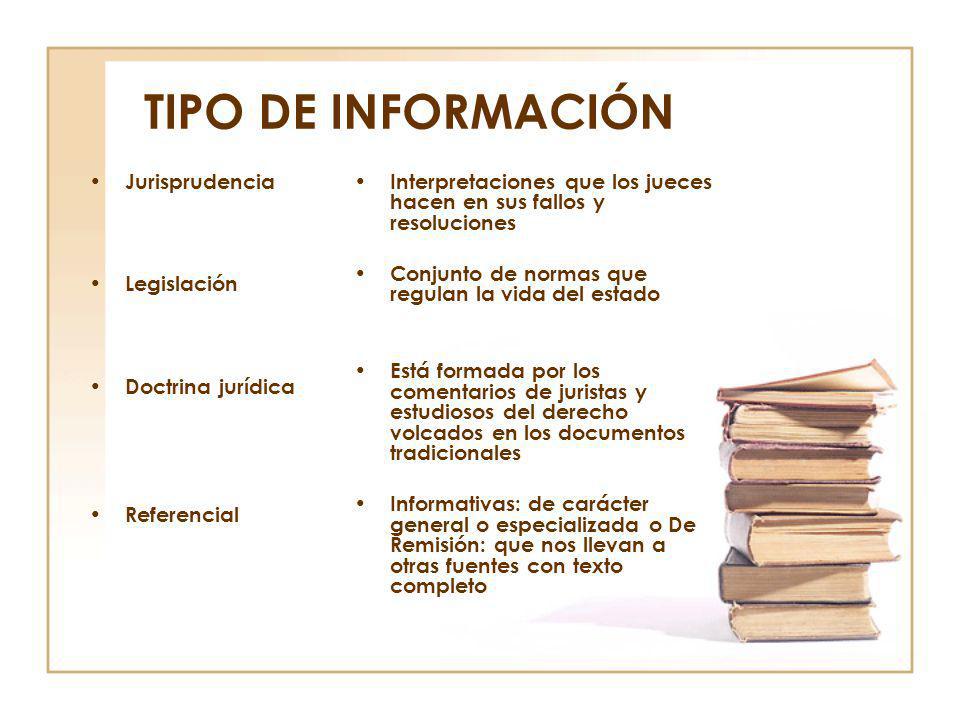 TIPO DE INFORMACIÓN Jurisprudencia Legislación Doctrina jurídica