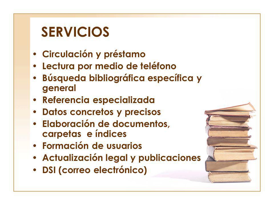 SERVICIOS Circulación y préstamo Lectura por medio de teléfono