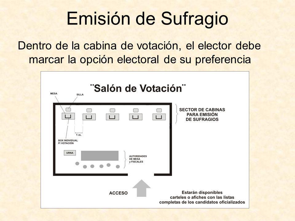 Emisión de Sufragio Dentro de la cabina de votación, el elector debe marcar la opción electoral de su preferencia.