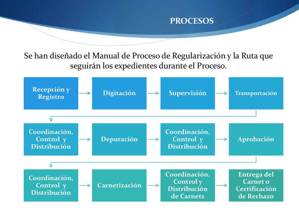 PROCESOS Se han diseñado el Manual de Proceso de Regularización y la Ruta que seguirán los expedientes durante el Proceso.