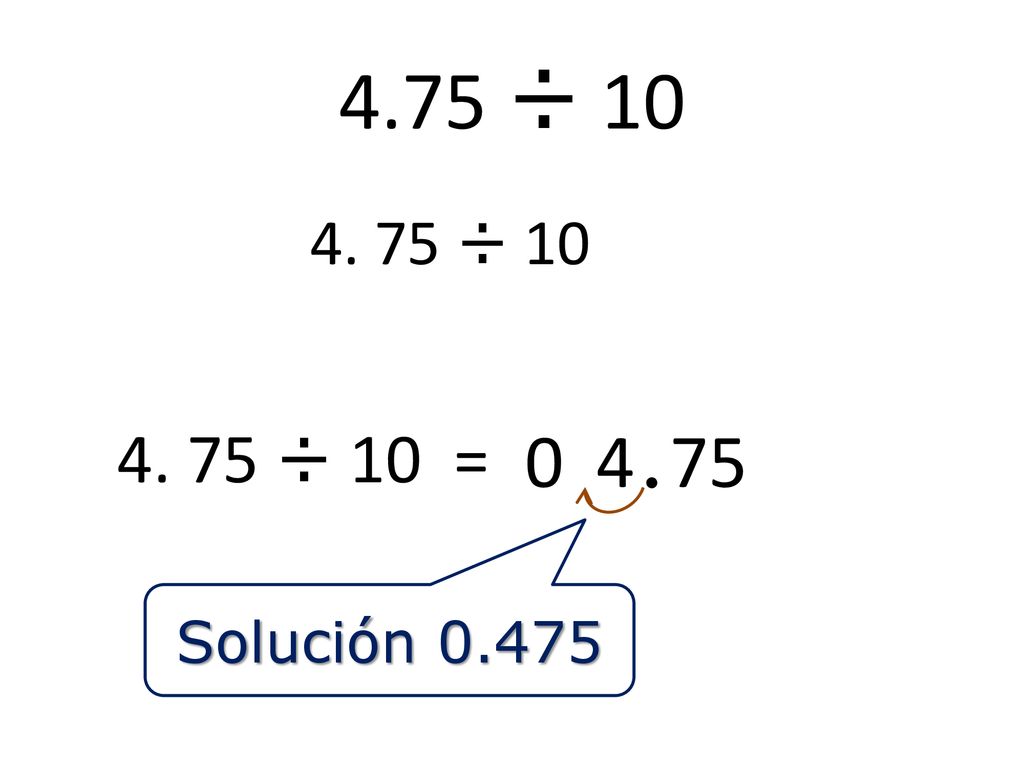 4.75 ÷ ÷ ÷ 10 = 4 75 ● Solución 0.475