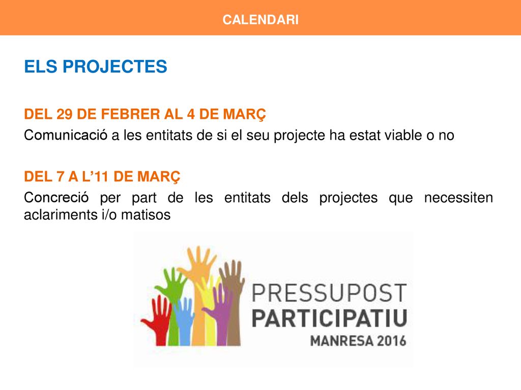 ELS PROJECTES DEL 29 DE FEBRER AL 4 DE MARÇ