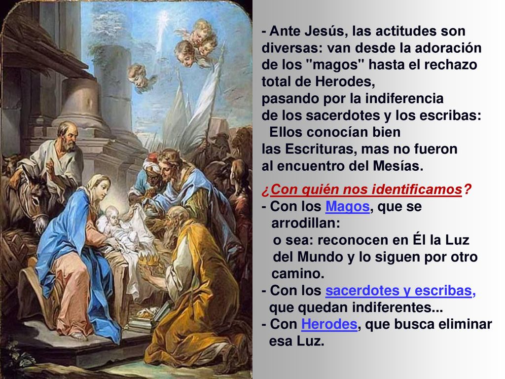 - Ante Jesús, las actitudes son diversas: van desde la adoración