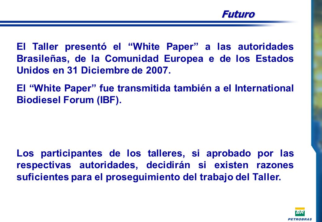 Futuro El Taller presentó el White Paper a las autoridades Brasileñas, de la Comunidad Europea e de los Estados Unidos en 31 Diciembre de