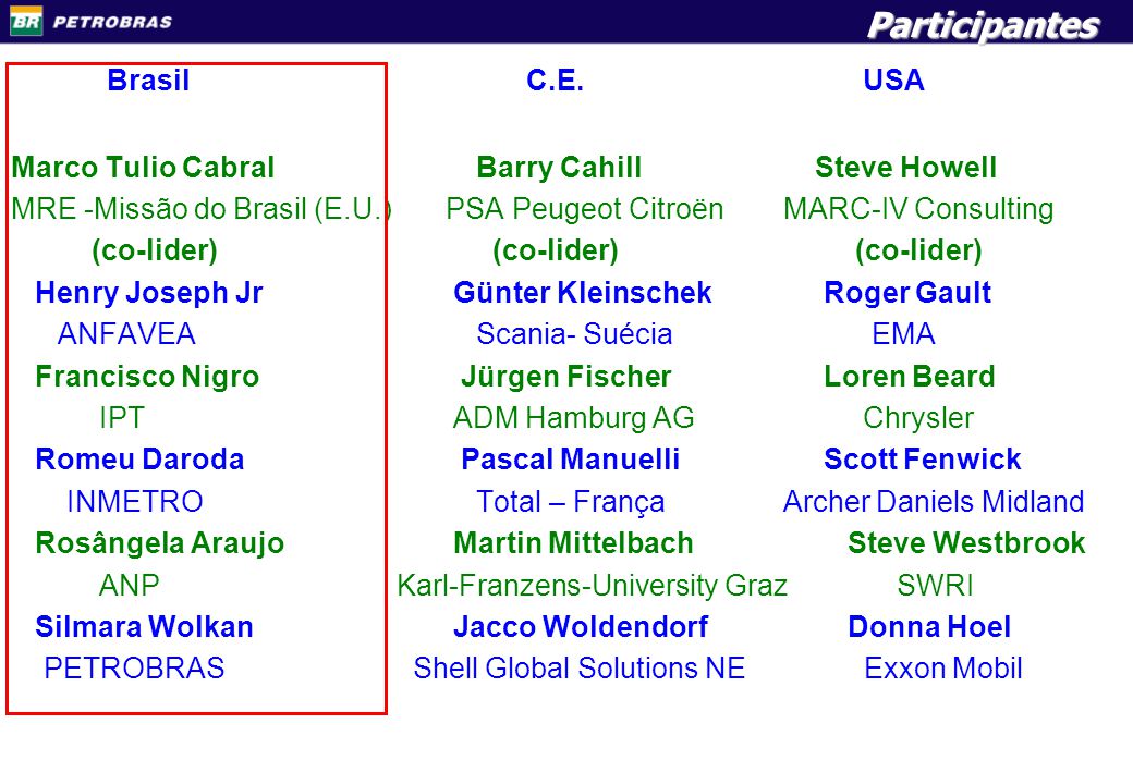 MEMBERS Brasil C.E. USA Participantes