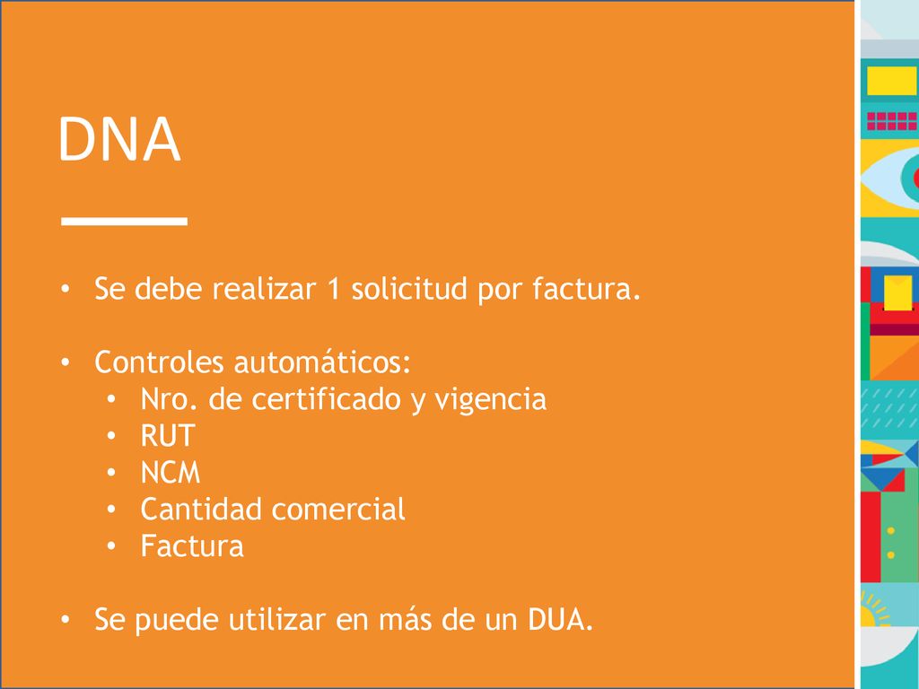 DNA Se debe realizar 1 solicitud por factura. Controles automáticos: