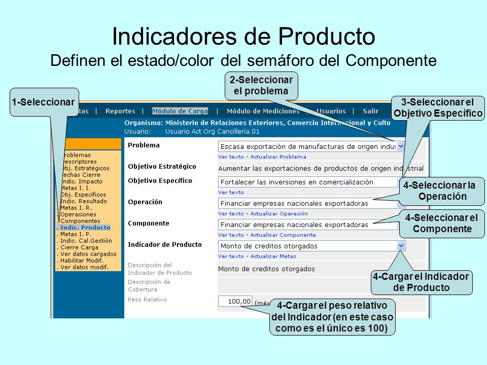 4-Cargar el peso relativo del Indicador (en este caso