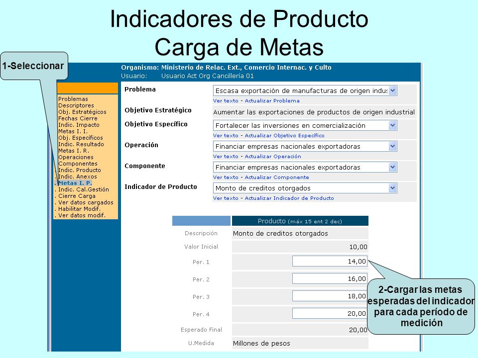 Indicadores de Producto Carga de Metas