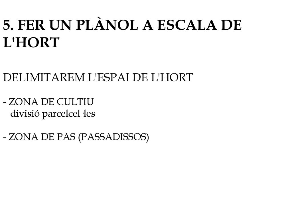 5. FER UN PLÀNOL A ESCALA DE L HORT. DELIMITAREM L ESPAI DE L HORT