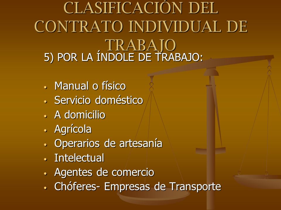 CLASIFICACIÓN DEL CONTRATO INDIVIDUAL DE TRABAJO