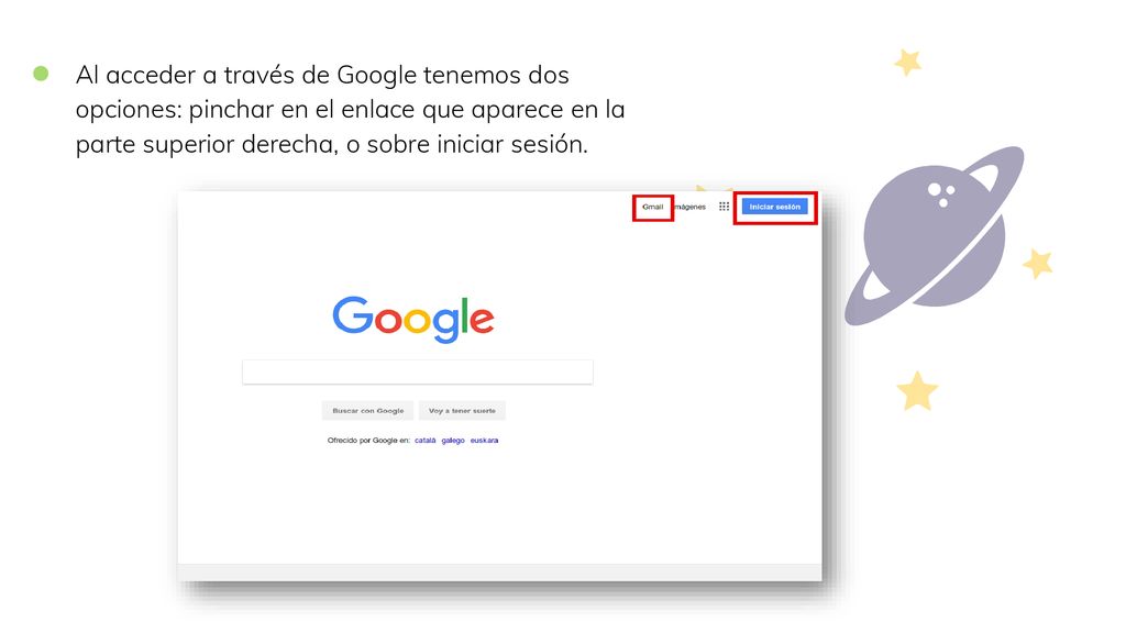 Al acceder a través de Google tenemos dos opciones: pinchar en el enlace que aparece en la parte superior derecha, o sobre iniciar sesión.