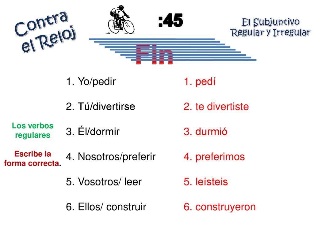 El Subjuntivo Regular y Irregular Escribe la forma correcta.