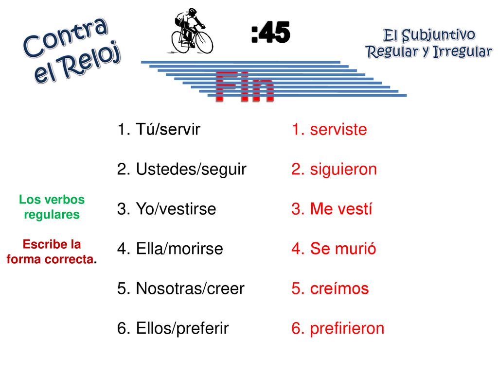 El Subjuntivo Regular y Irregular Escribe la forma correcta.