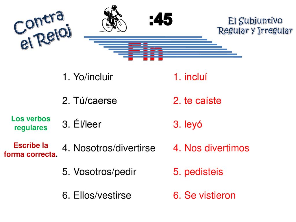 El Subjuntivo Regular y Irregular Escribe la forma correcta.