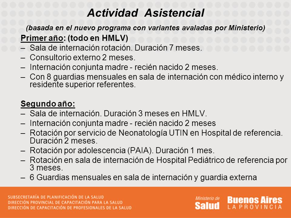 Actividad Asistencial (basada en el nuevo programa con variantes avaladas por Ministerio)