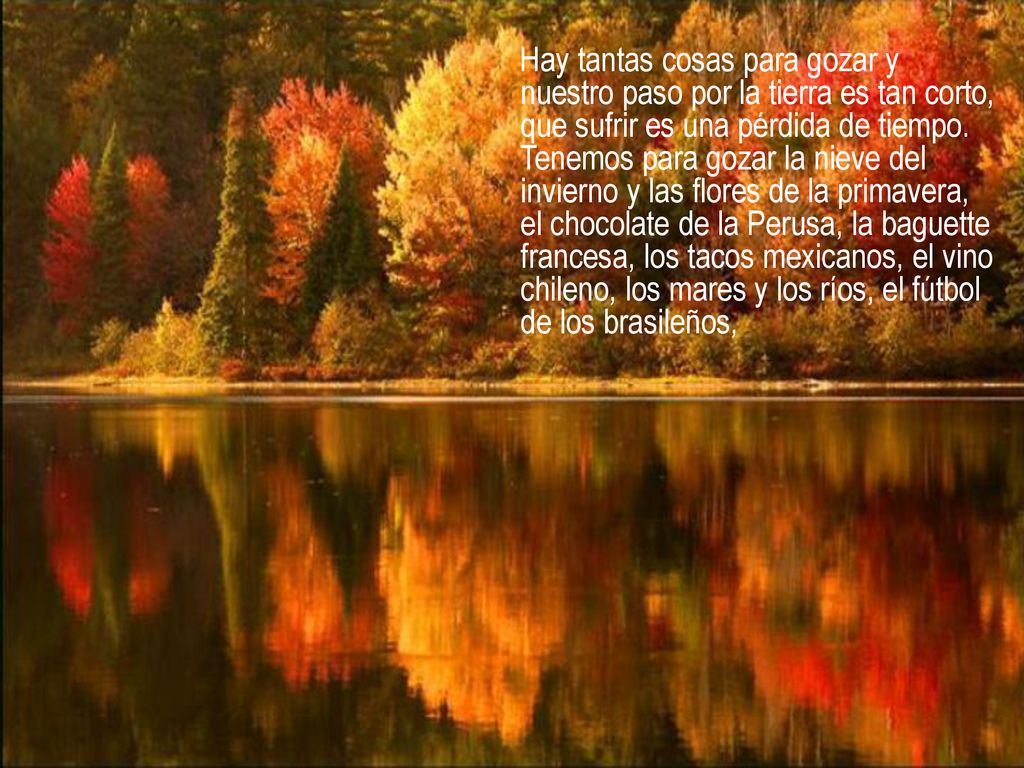 Hay tantas cosas para gozar y nuestro paso por la tierra es tan corto, que sufrir es una pérdida de tiempo.
