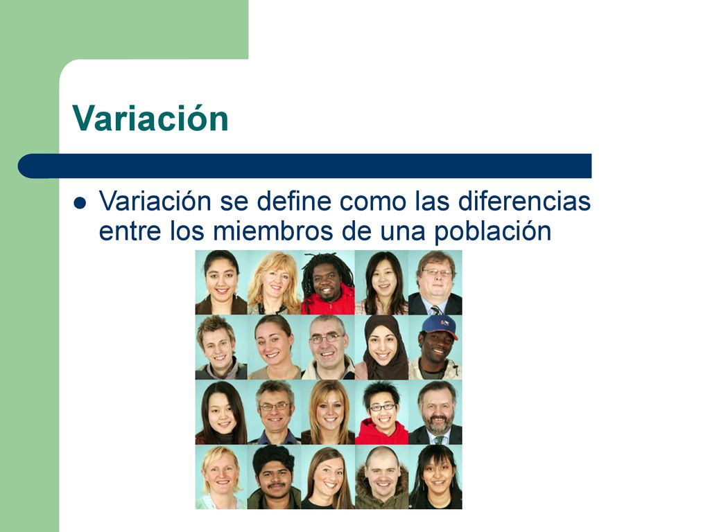 Variación Variación se define como las diferencias entre los miembros de una población