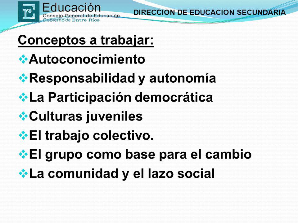 Conceptos a trabajar: Autoconocimiento. Responsabilidad y autonomía. La Participación democrática.