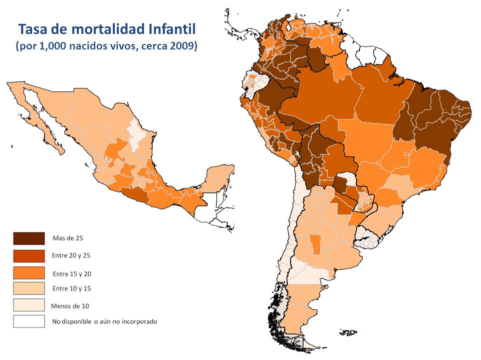 Tasa de mortalidad Infantil (por 1,000 nacidos vivos, cerca 2009)