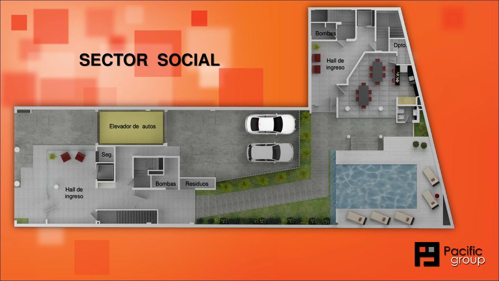 SECTOR SOCIAL Bombas Dpto. Hall de ingreso Elevador de autos Seg.
