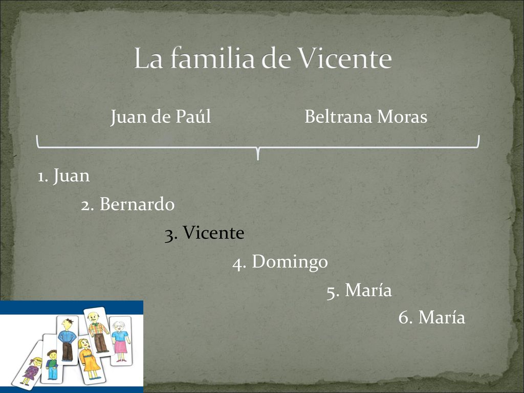 La familia de Vicente Juan de Paúl Beltrana Moras 1. Juan 2. Bernardo
