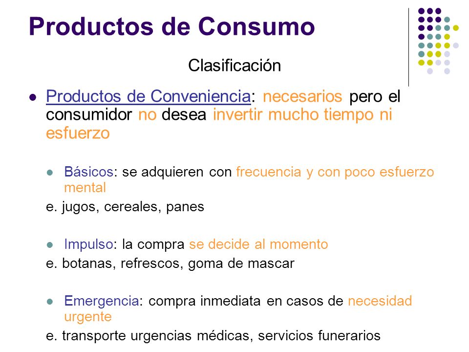 Productos de Consumo Clasificación