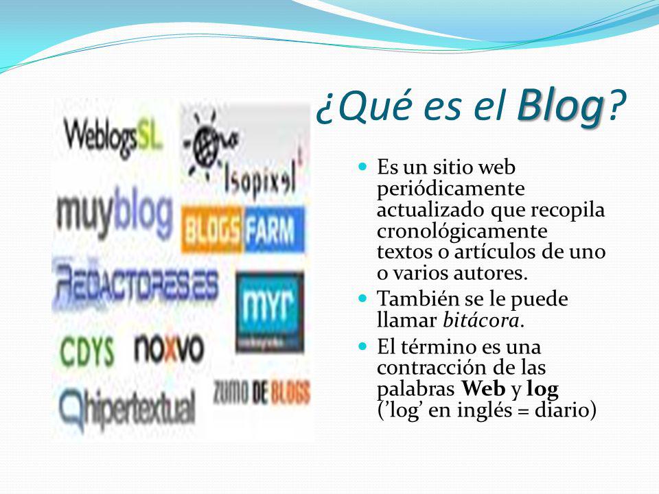 ¿Qué es el Blog Es un sitio web periódicamente actualizado que recopila cronológicamente textos o artículos de uno o varios autores.