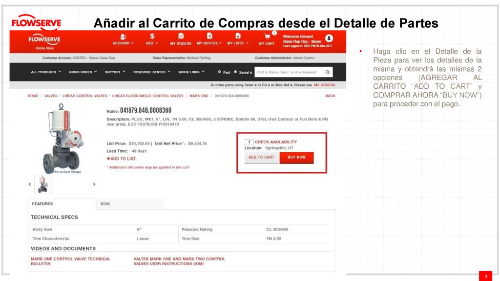 Añadir al Carrito de Compras desde el Detalle de Partes