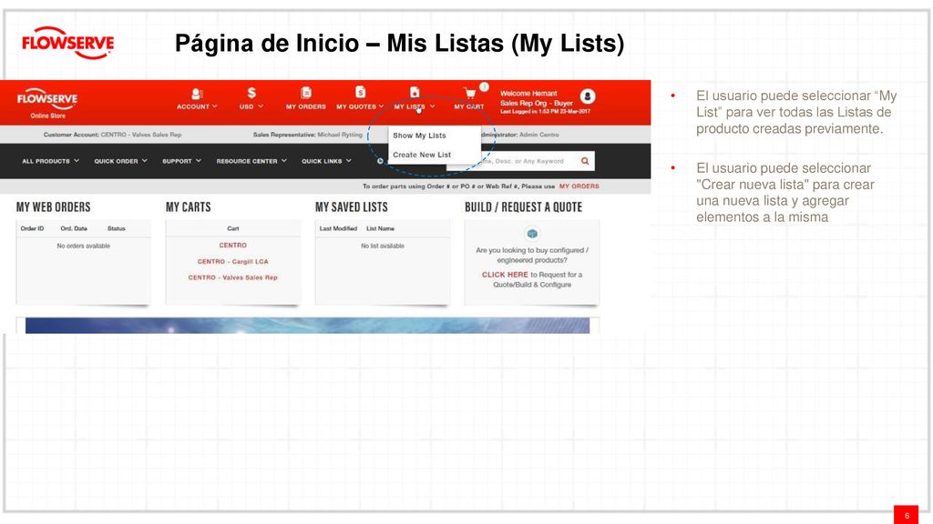 Página de Inicio – Mis Listas (My Lists)