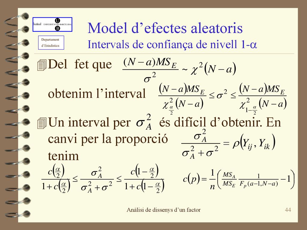 Model d’efectes aleatoris Intervals de confiança de nivell 1-