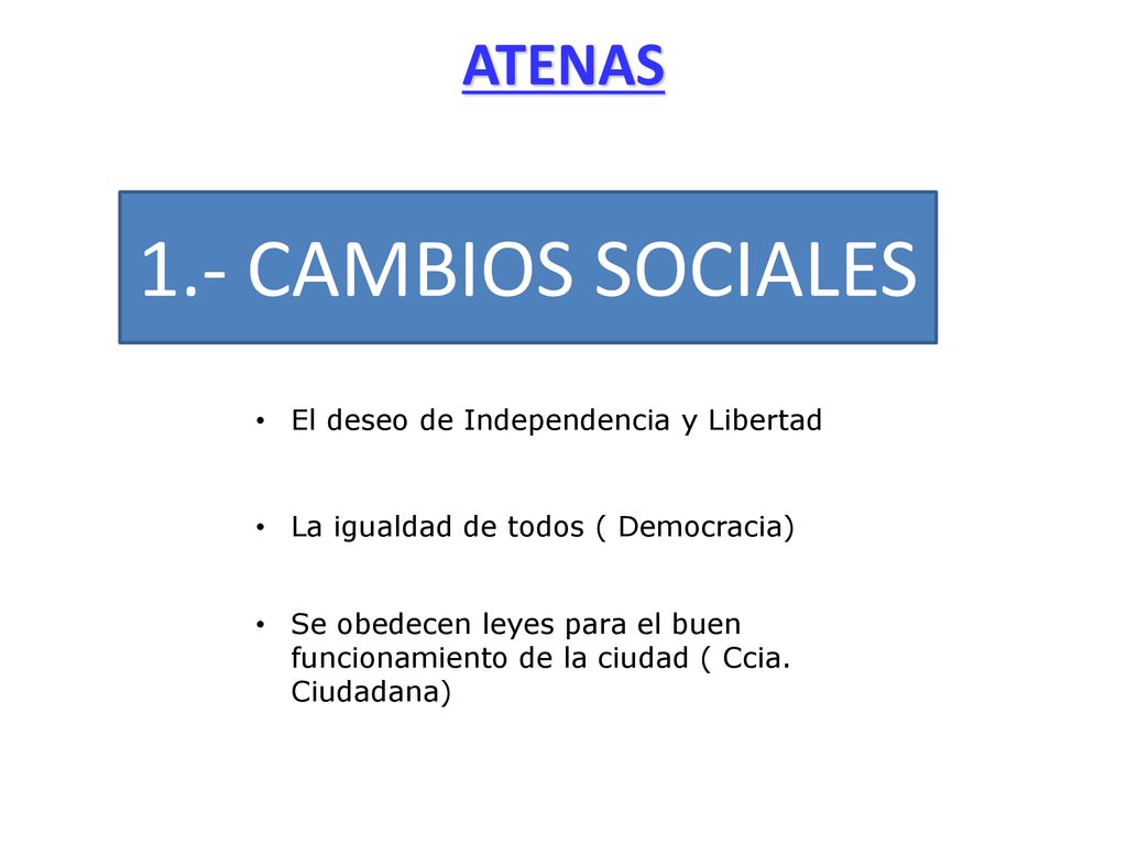 1.- CAMBIOS SOCIALES ATENAS El deseo de Independencia y Libertad