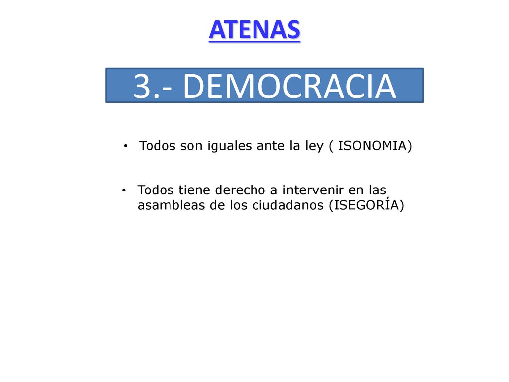 3.- DEMOCRACIA ATENAS Todos son iguales ante la ley ( ISONOMIA)
