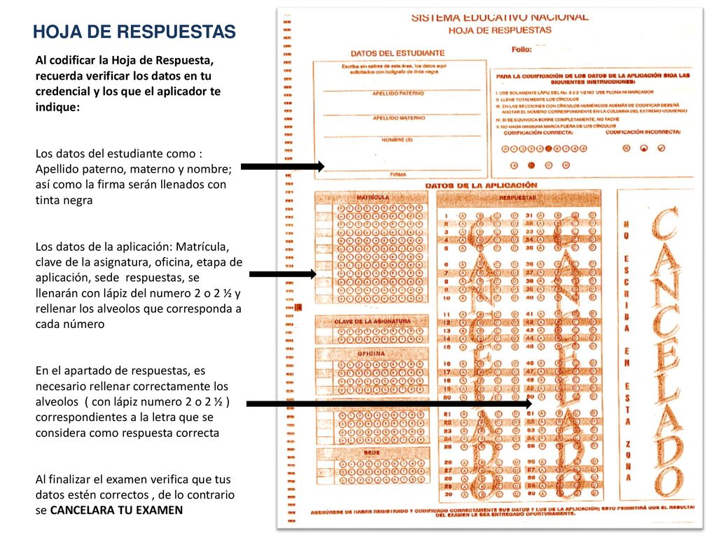 HOJA DE RESPUESTAS Al codificar la Hoja de Respuesta, recuerda verificar los datos en tu credencial y los que el aplicador te indique: