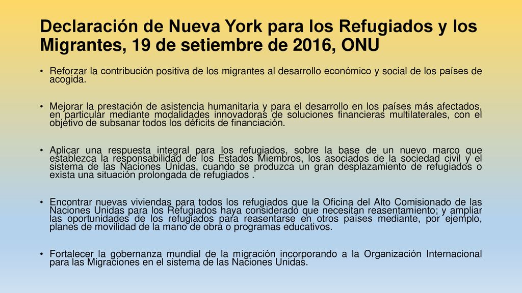 Declaración de Nueva York para los Refugiados y los Migrantes, 19 de setiembre de 2016, ONU