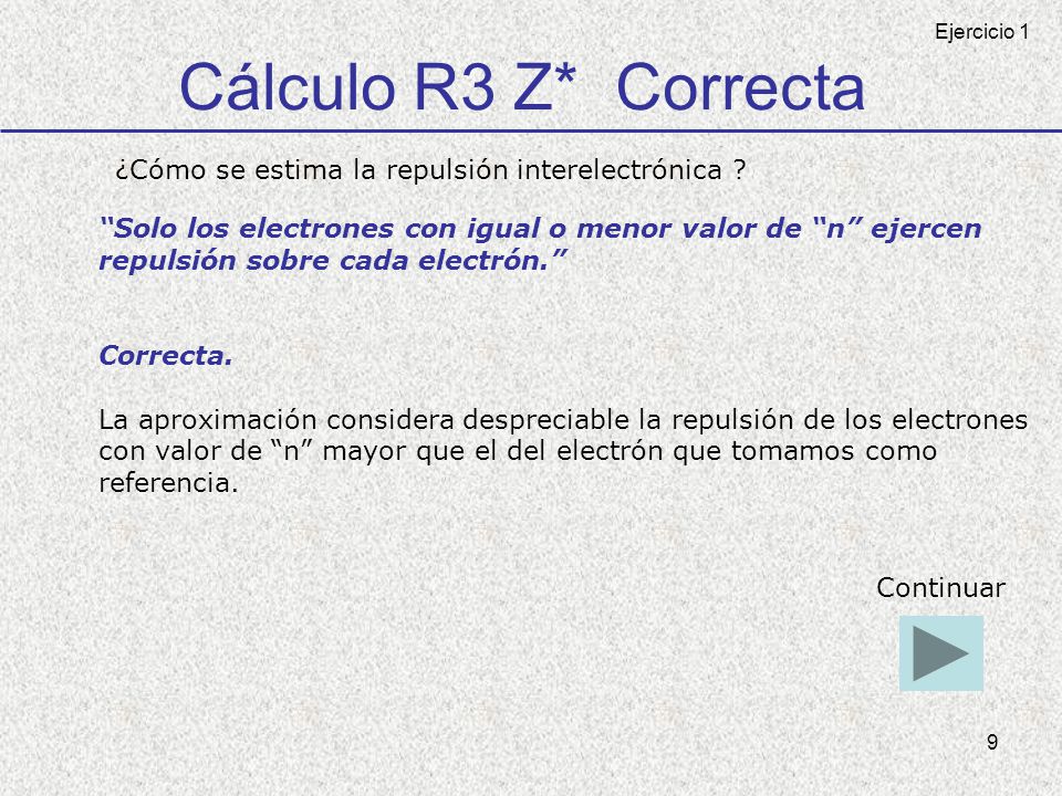 Cálculo R3 Z* Correcta ¿Cómo se estima la repulsión interelectrónica
