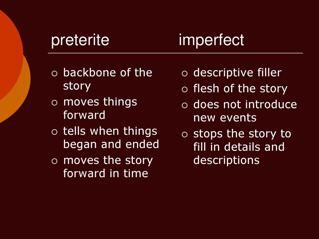 preterite imperfect backbone of the story moves things forward