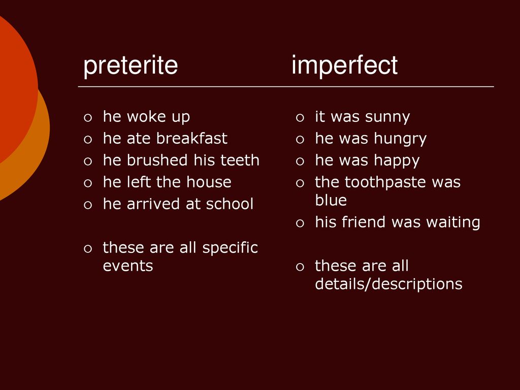 preterite imperfect he woke up he ate breakfast he brushed his teeth